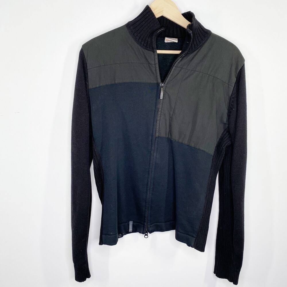 Merrell‎ Mens Full Zip Sweater Size L Black Mixed Media Ribbed Fleece Lined Warm
